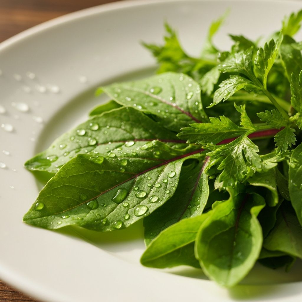 Fresh herbs and leafy vegetables